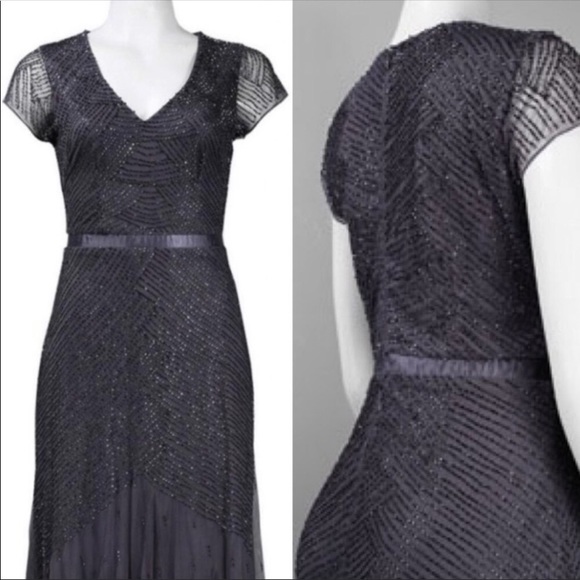 Adrianna Papell charcoal beaded cap sleeve dress - Picture 6 of 8